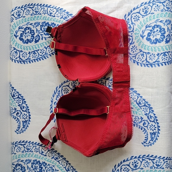 NWT STELLA McCARTNEY Red w/ Black Velvet Bows Lined Demi Bra 36C - Picture 2 of 7